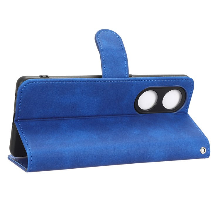 Anti-fall Phone Cover For Oppo A1 Pro 5G / Reno8 T 5G Skin-touch Feeling PU Leather Wallet Phone Case Stand - Blue
