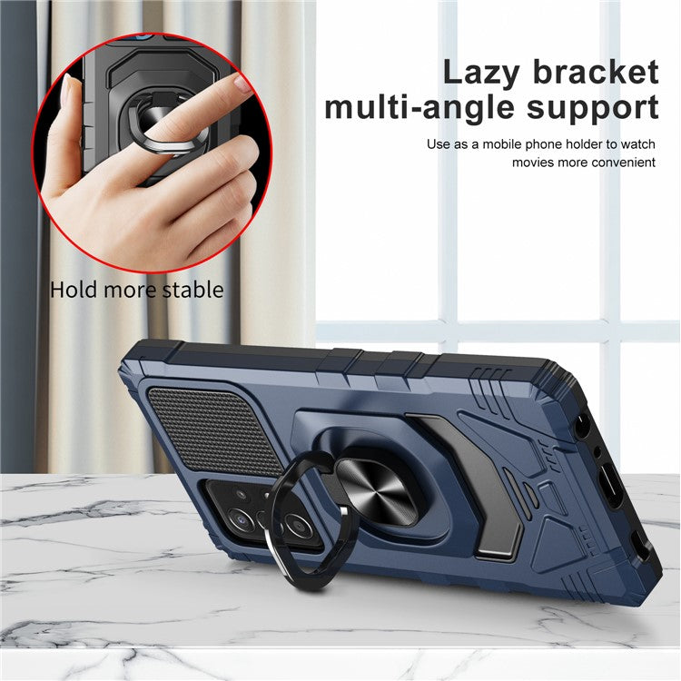 Bulk Purchasing PC + TPU Hybrid Case for Samsung Galaxy A13 4G Ring Kickstand Air Cushions Phone Cover - Blue