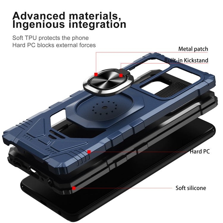 Bulk Purchasing PC + TPU Hybrid Case for Samsung Galaxy A13 4G Ring Kickstand Air Cushions Phone Cover - Blue