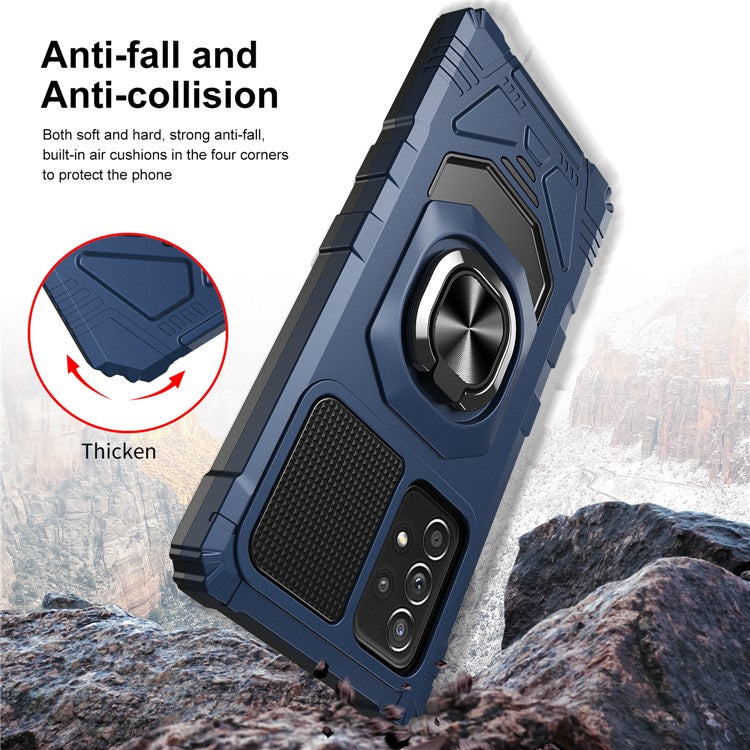 Bulk Purchasing PC + TPU Hybrid Case for Samsung Galaxy A13 4G Ring Kickstand Air Cushions Phone Cover - Blue