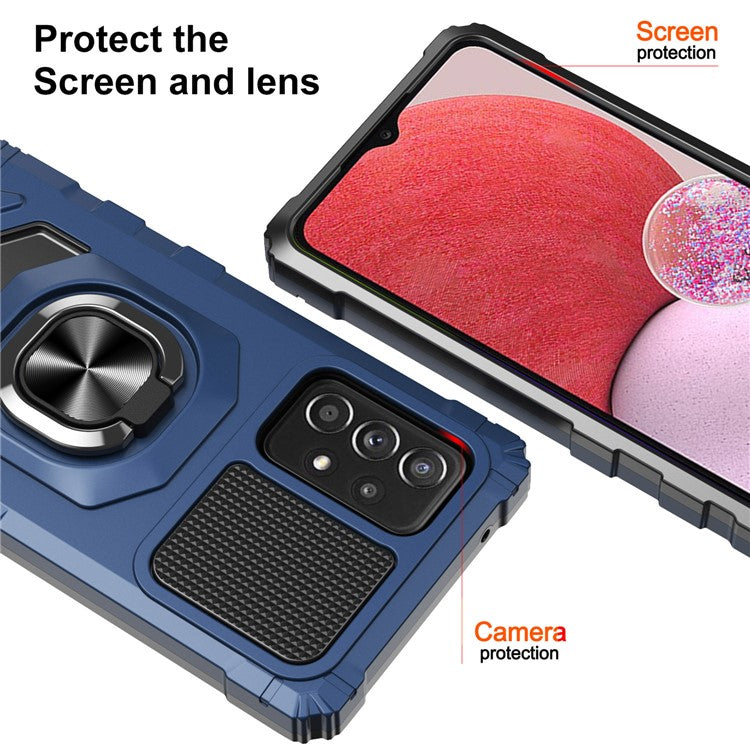 Bulk Purchasing PC + TPU Hybrid Case for Samsung Galaxy A13 4G Ring Kickstand Air Cushions Phone Cover - Blue