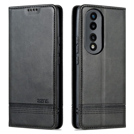 AZNS For Honor 80 5G Anti-scratch Cowhide Texture PU Leather Wallet Phone Case Viewing Stand Magnetic Auto Closure Flip Cover - Black
