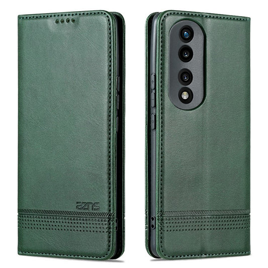 AZNS For Honor 80 5G Anti-scratch Cowhide Texture PU Leather Wallet Phone Case Viewing Stand Magnetic Auto Closure Flip Cover - Green