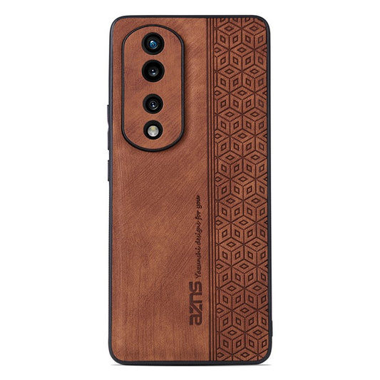 AZNS For Honor 80 5G Imprinted Pattern Shockproof Phone Case PU Leather Coated TPU Anti-Slip Cover - Brown