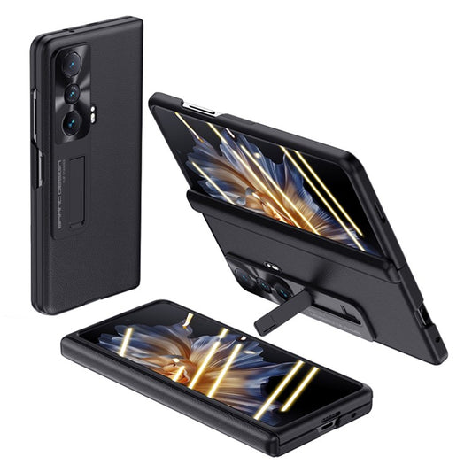 For Honor Magic Vs Ultimate 5G / Magic Vs 5G Kickstand Phone Cover PU Leather Coated PC Anti-drop Case with Ultra Clear Tempered Glass Film - Black