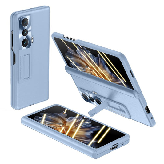 For Honor Magic Vs Ultimate 5G / Magic Vs 5G Kickstand Phone Cover PU Leather Coated PC Anti-drop Case with Ultra Clear Tempered Glass Film - Blue