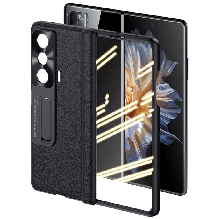 For Honor Magic Vs Ultimate 5G / Magic Vs 5G Kickstand Phone Cover PU Leather Coated PC Anti-drop Case with Ultra Clear Tempered Glass Film - Blue