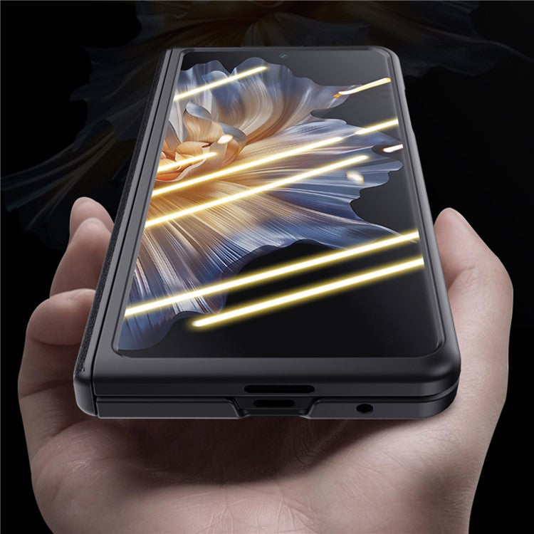 For Honor Magic Vs Ultimate 5G / Magic Vs 5G Kickstand Phone Cover PU Leather Coated PC Anti-drop Case with Ultra Clear Tempered Glass Film - Blue