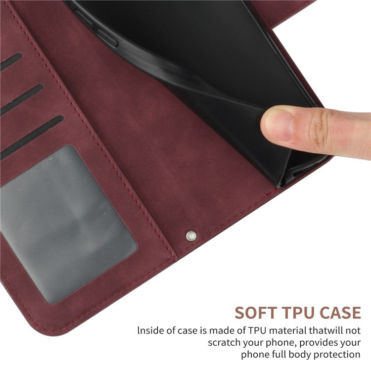 For Honor 80 SE 5G HT04 Sunflower Imprinted Flip Phone Case Skin-Touch PU Leather Stand Anti-scratch Cell Phone Wallet Cover with Hand Strap - Wine Red
