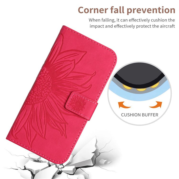 For Honor 80 SE 5G HT04 Sunflower Imprinted Flip Phone Case Skin-Touch PU Leather Stand Anti-scratch Cell Phone Wallet Cover with Hand Strap - Rose