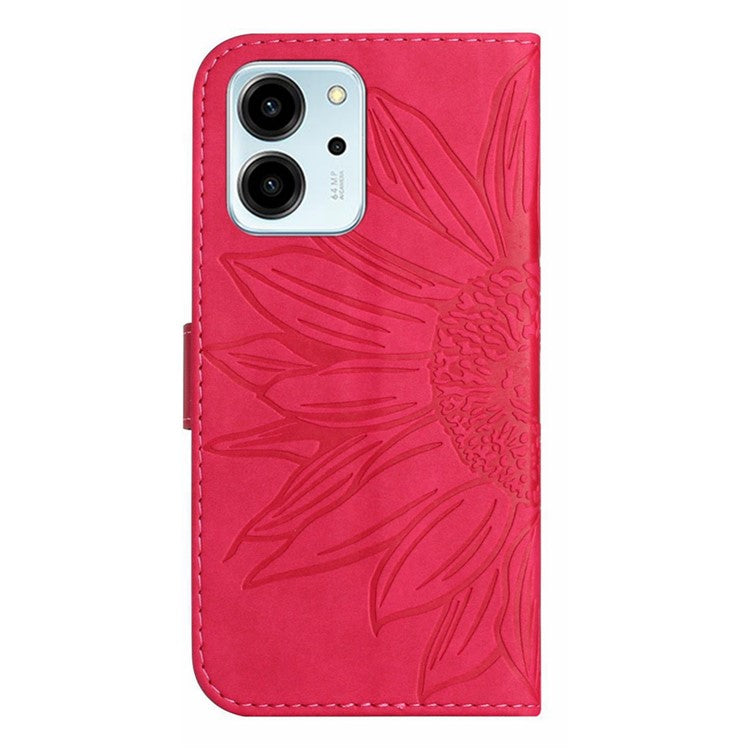 For Honor 80 SE 5G HT04 Sunflower Imprinted Flip Phone Case Skin-Touch PU Leather Stand Anti-scratch Cell Phone Wallet Cover with Hand Strap - Rose