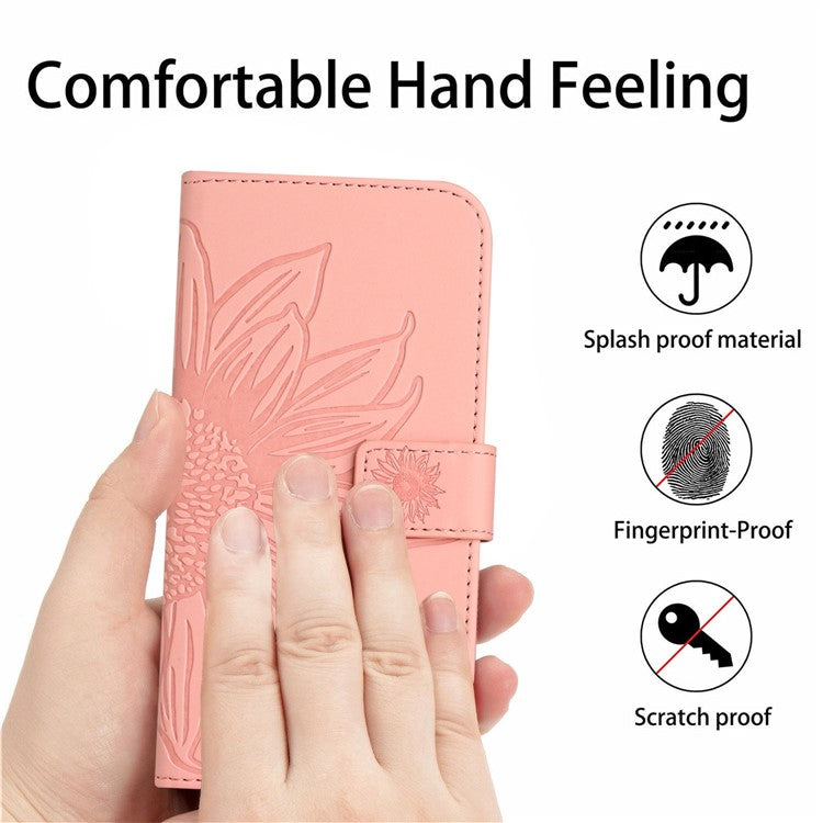 For Honor 80 SE 5G HT04 Phone Cover PU Leather Sunflower Imprinted Viewing Stand Wallet Skin-touch Feeling Phone Case with Shoulder Strap - Light Pink