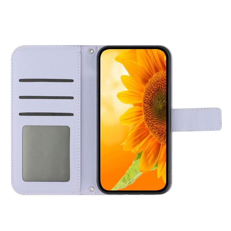 For Honor 80 SE 5G HT04 Phone Cover PU Leather Sunflower Imprinted Viewing Stand Wallet Skin-touch Feeling Phone Case with Shoulder Strap - Light Purple