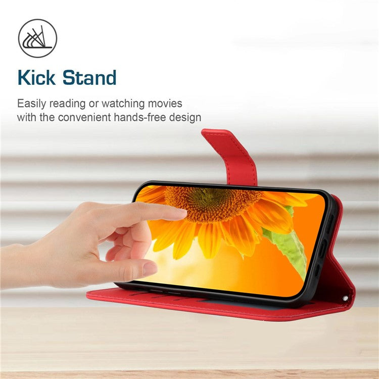 For Honor 80 SE 5G HT04 Phone Cover PU Leather Sunflower Imprinted Viewing Stand Wallet Skin-touch Feeling Phone Case with Shoulder Strap - Red