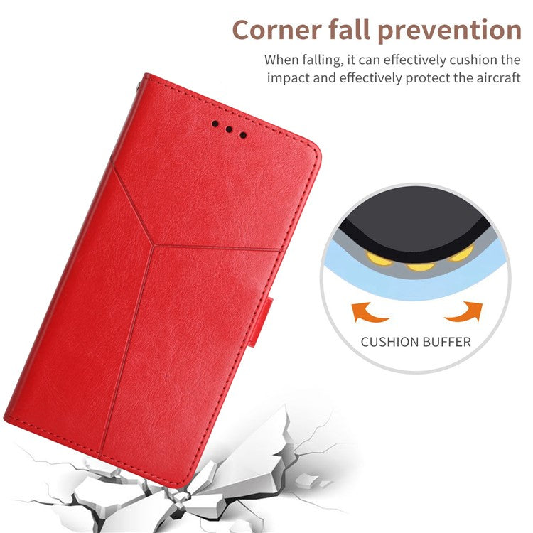 HT01 For Honor 80 SE 5G Imprinted Y-Shaped Lines Phone Case Wallet Foldable Stand PU Leather Flip Phone Cover - Red