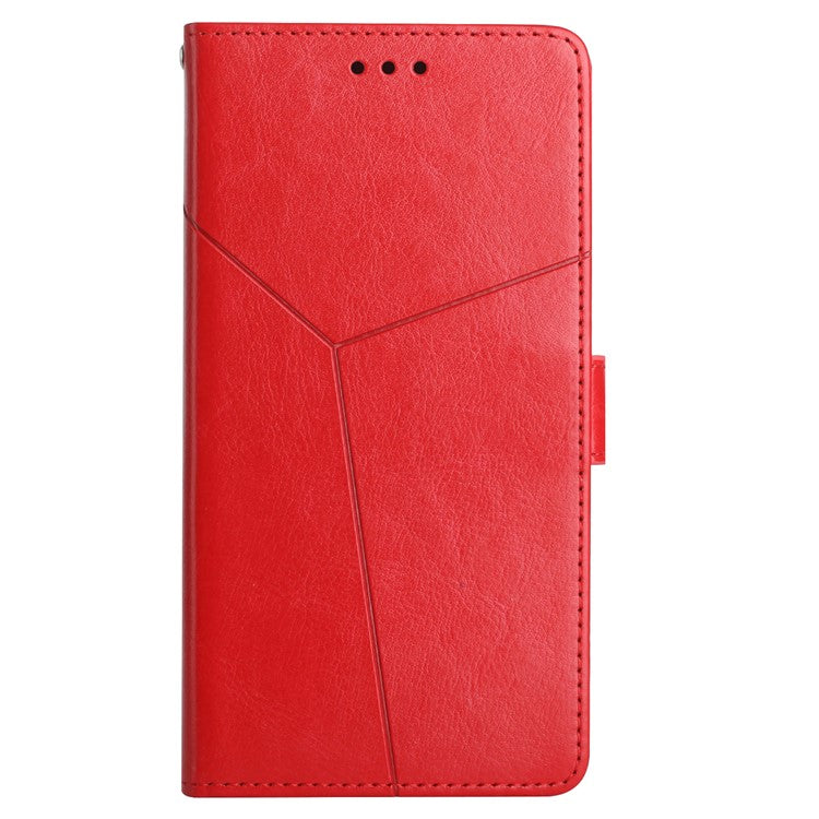 HT01 For Honor 80 SE 5G Imprinted Y-Shaped Lines Phone Case Wallet Foldable Stand PU Leather Flip Phone Cover - Red