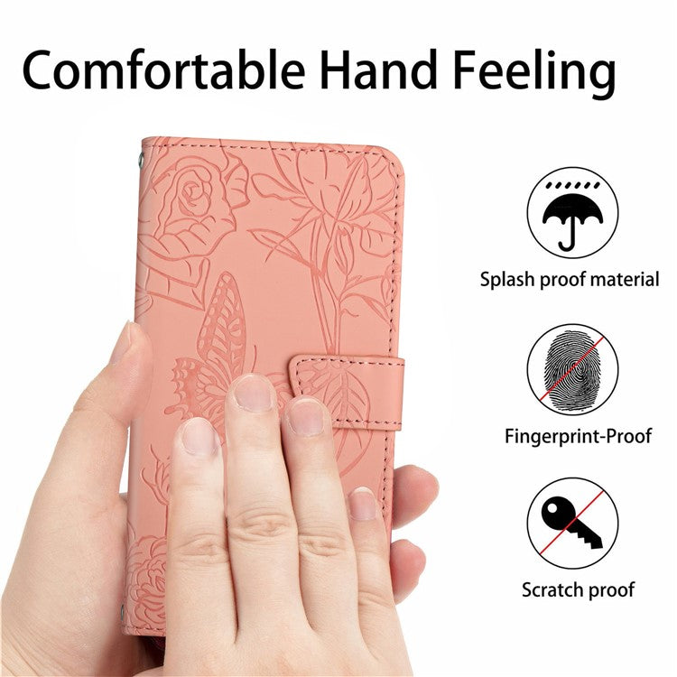 HT03 for Honor 80 SE 5G Imprinted Butterfly Flowers Cell Phone Case Stand Skin-touch Feeling Magnetic PU Leather Flip Wallet Cover with Strap - Pink
