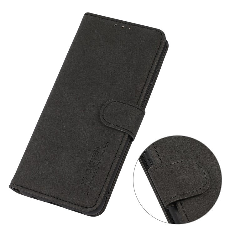 KHAZNEH For Honor 80 SE 5G Textured PU Leather + TPU Full Protection Phone Case Wallet Stand Folio Flip Cover - Black