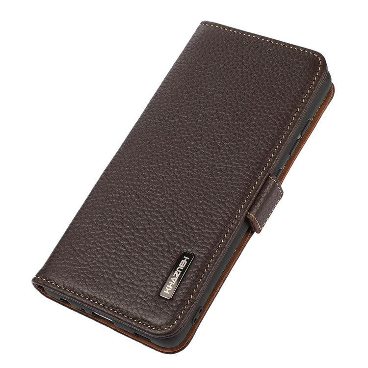KHAZNEH for Motorola Moto Edge 40 Pro 5G / Moto X40 5G Full Protection Wallet RFID Blocking Stand Phone Case Litchi Texture Genuine Leather Flip Phone Cover - Brown