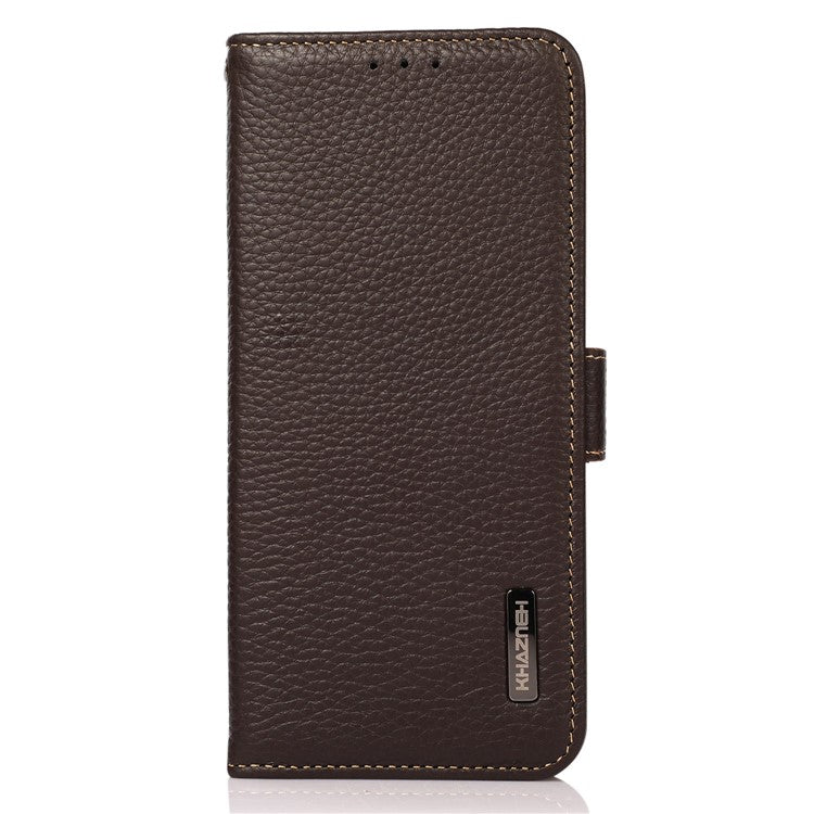 KHAZNEH for Motorola Moto Edge 40 Pro 5G / Moto X40 5G Full Protection Wallet RFID Blocking Stand Phone Case Litchi Texture Genuine Leather Flip Phone Cover - Brown