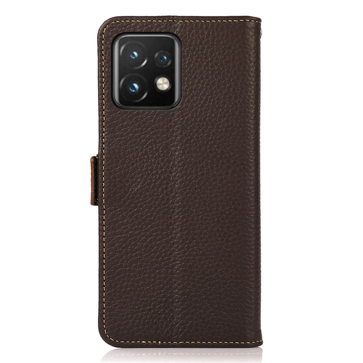 KHAZNEH for Motorola Moto Edge 40 Pro 5G / Moto X40 5G Full Protection Wallet RFID Blocking Stand Phone Case Litchi Texture Genuine Leather Flip Phone Cover - Brown