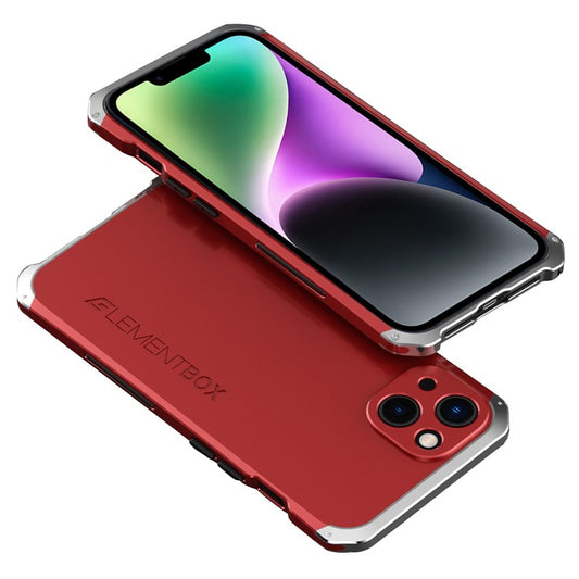 ELEMENT BOX 3-Piece Design Phone Case for iPhone 14, Hard PC Back Metal Frame Anti-scratch Protective Cover - Red   /   Silver