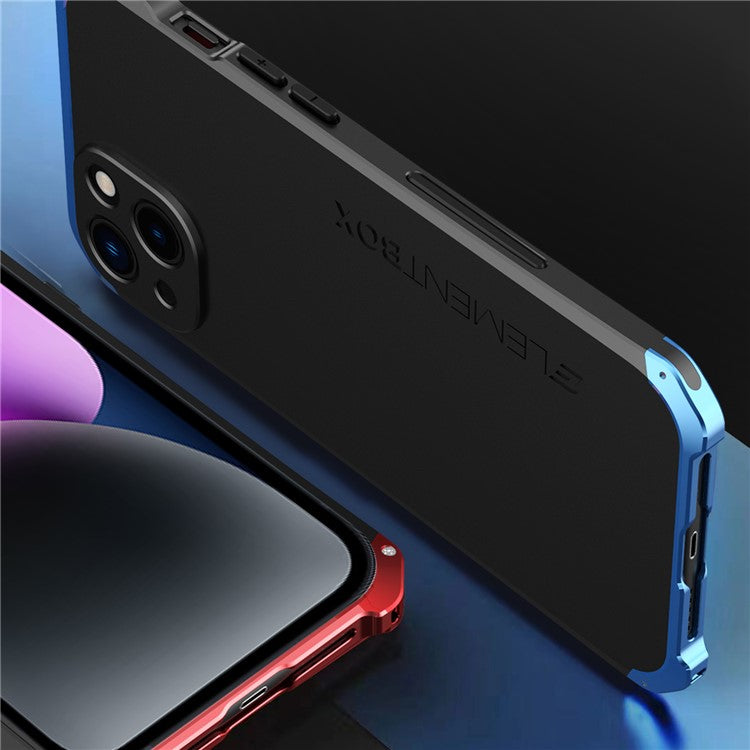 ELEMENT BOX 3-Piece Design Phone Case for iPhone 14, Hard PC Back Metal Frame Anti-scratch Protective Cover - Red   /   Silver