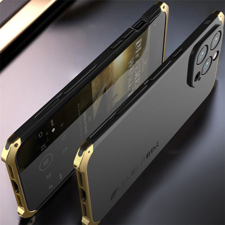 ELEMENT BOX For iPhone 14 Pro Metal Frame 3-Piece Design Phone Case Anti-drop Hard PC Back Cover Protector - Black  /  Black