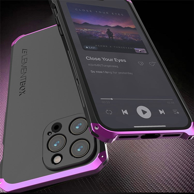 ELEMENT BOX For iPhone 14 Pro Metal Frame 3-Piece Design Phone Case Anti-drop Hard PC Back Cover Protector - Black  /  Black