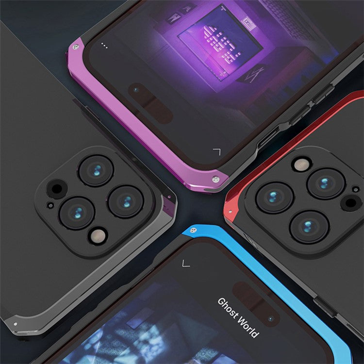 ELEMENT BOX For iPhone 14 Pro Max 3-Piece Design Hard PC Back Cover Metal Frame Shockproof Phone Case - Red  /  Gold