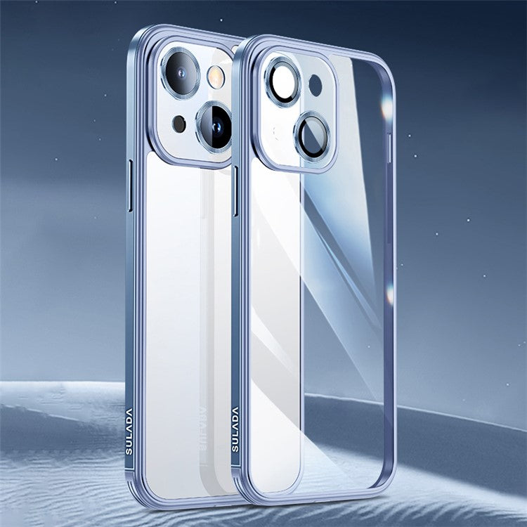 SULADA For iPhone 14 Plus Camera Lens Protection Tempered Glass Back Soft TPU Frame Phone Shockproof Cover Clear Drop-proof Case – Blue