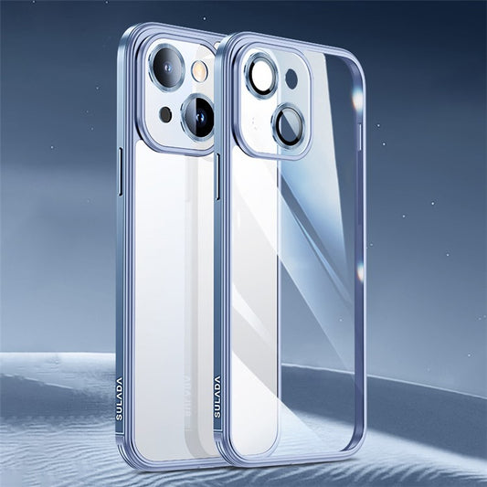 SULADA For iPhone 14 Plus Camera Lens Protection Tempered Glass Back Soft TPU Frame Phone Shockproof Cover Clear Drop-proof Case – Blue