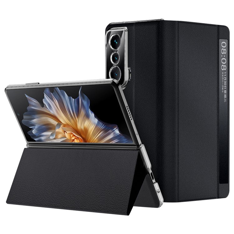 For Honor Magic Vs Ultimate 5G / Magic Vs 5G View Window PU Leather Magnetic Phone Case Shockproof Stand Cover - Black