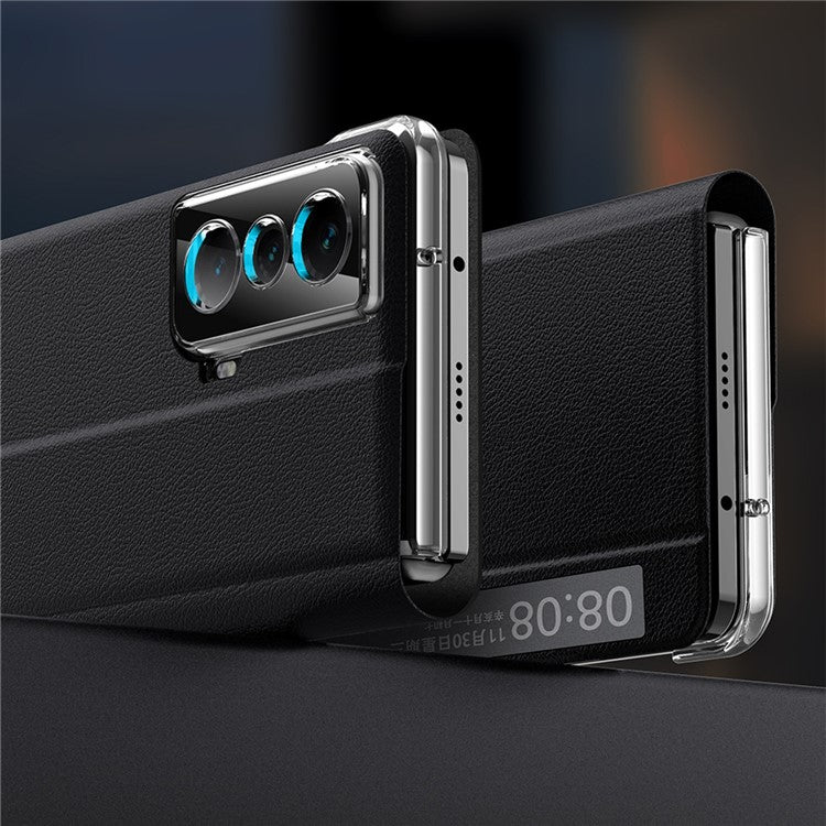 For Honor Magic Vs Ultimate 5G / Magic Vs 5G View Window PU Leather Magnetic Phone Case Shockproof Stand Cover - Black