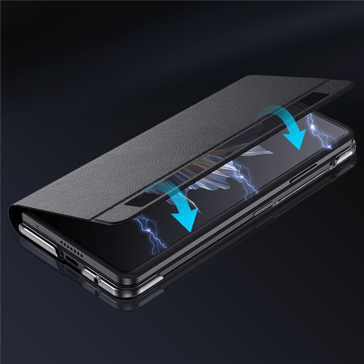 For Honor Magic Vs Ultimate 5G / Magic Vs 5G View Window PU Leather Magnetic Phone Case Shockproof Stand Cover - Black