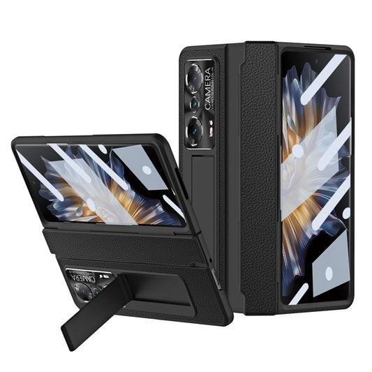 Drop-proof Phone Case For Honor Magic Vs Ultimate 5G / Magic Vs 5G, Hinge Protection PC Back Cover with Tempered Glass Screen Film - Black