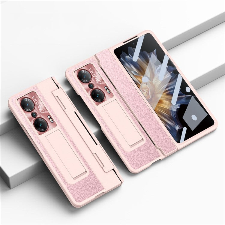 Drop-proof Phone Case For Honor Magic Vs Ultimate 5G / Magic Vs 5G, Hinge Protection PC Back Cover with Tempered Glass Screen Film - Rose Gold