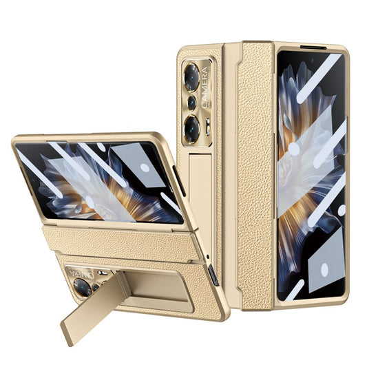 Drop-proof Phone Case For Honor Magic Vs Ultimate 5G / Magic Vs 5G, Hinge Protection PC Back Cover with Tempered Glass Screen Film - Gold