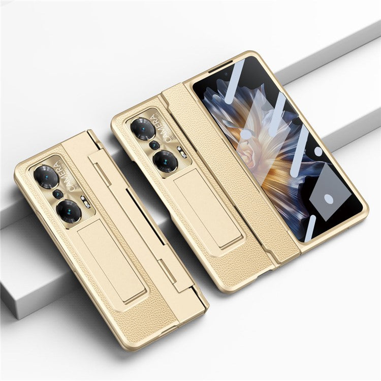 Drop-proof Phone Case For Honor Magic Vs Ultimate 5G / Magic Vs 5G, Hinge Protection PC Back Cover with Tempered Glass Screen Film - Gold