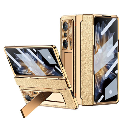 Drop-proof Phone Case For Honor Magic Vs Ultimate 5G / Magic Vs 5G, Hinge Protection PC Back Cover with Tempered Glass Screen Film - Gold  /  Gold