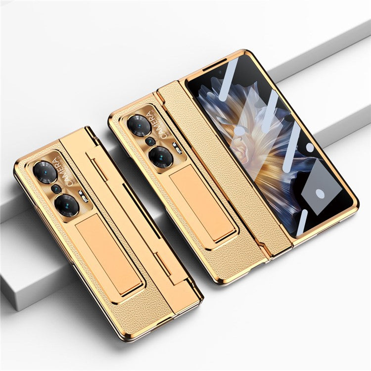 Drop-proof Phone Case For Honor Magic Vs Ultimate 5G / Magic Vs 5G, Hinge Protection PC Back Cover with Tempered Glass Screen Film - Gold  /  Gold