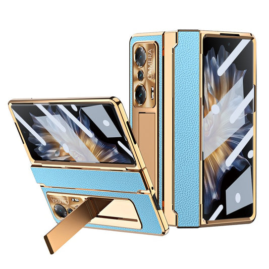 Drop-proof Phone Case For Honor Magic Vs Ultimate 5G / Magic Vs 5G, Hinge Protection PC Back Cover with Tempered Glass Screen Film - Gold / Blue