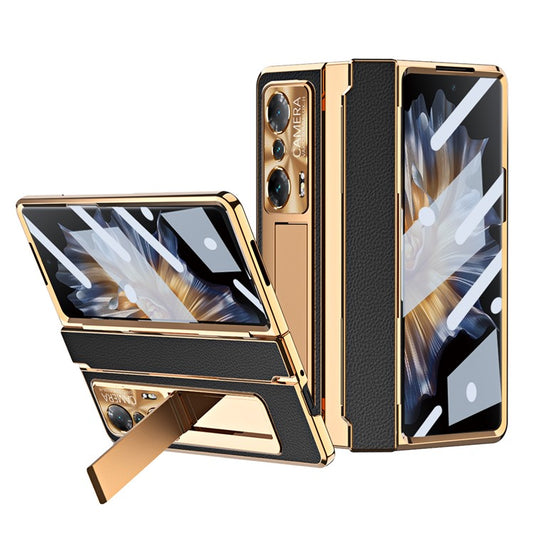 Drop-proof Phone Case For Honor Magic Vs Ultimate 5G / Magic Vs 5G, Hinge Protection PC Back Cover with Tempered Glass Screen Film -  Gold / Black
