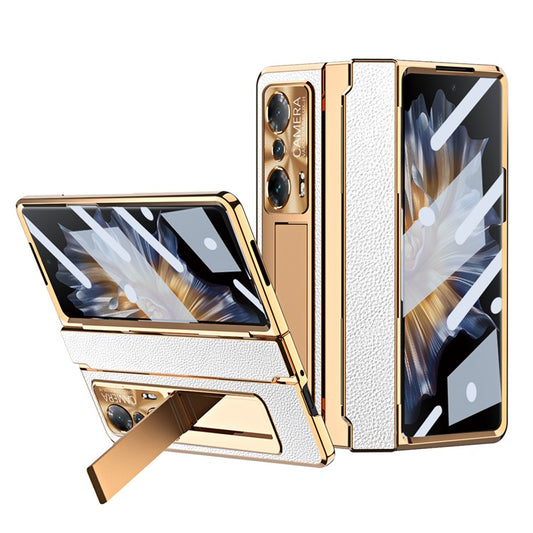 Drop-proof Phone Case For Honor Magic Vs Ultimate 5G / Magic Vs 5G, Hinge Protection PC Back Cover with Tempered Glass Screen Film - Gold / White