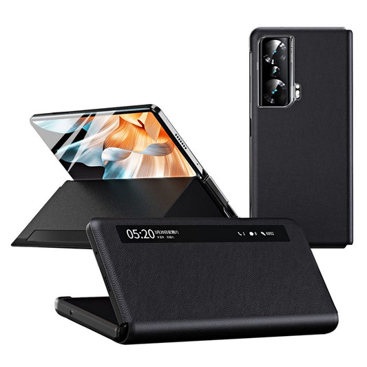 For Honor Magic Vs Ultimate 5G / Magic Vs 5G Magnetic Auto-absorbed View Window PU Leather+PC Phone Case Stand Anti-scratch Phone Cover (without Stylus&Pen Slot) - Black