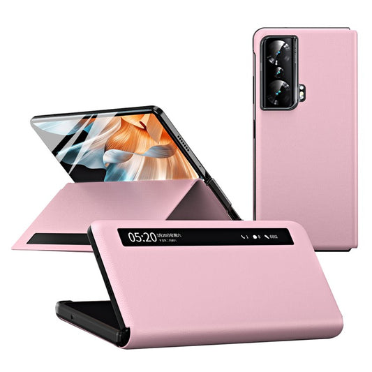 For Honor Magic Vs Ultimate 5G / Magic Vs 5G Magnetic Auto-absorbed View Window PU Leather+PC Phone Case Stand Anti-scratch Phone Cover (without Stylus&Pen Slot) - Pink