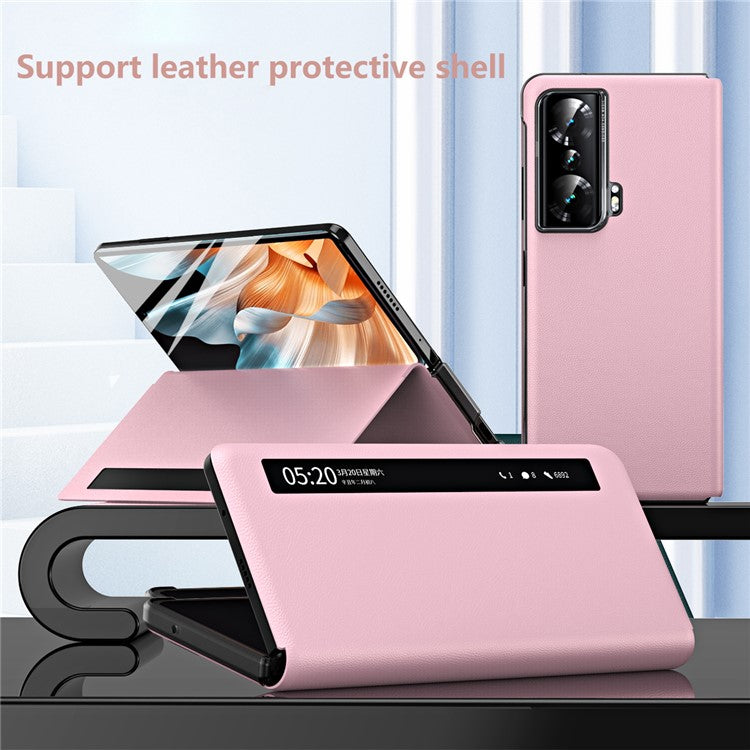 For Honor Magic Vs Ultimate 5G / Magic Vs 5G Magnetic Auto-absorbed View Window PU Leather+PC Phone Case Stand Anti-scratch Phone Cover (without Stylus&Pen Slot) - Pink