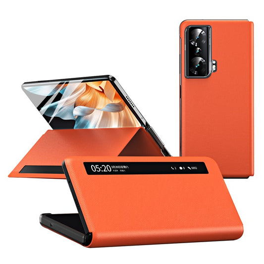 For Honor Magic Vs Ultimate 5G / Magic Vs 5G Magnetic Auto-absorbed View Window PU Leather+PC Phone Case Stand Anti-scratch Phone Cover (without Stylus&Pen Slot) - Orange