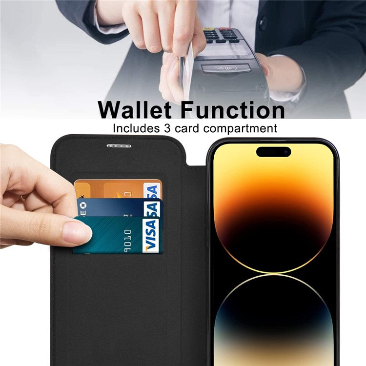 Phone Cover for iPhone 14 Pro, Compatible with MagSafe RFID Blocking Card Slots Fully Wrapped PU Leather+TPU Electroplating Clear Back Flip Case with Lens Film - Baby Blue