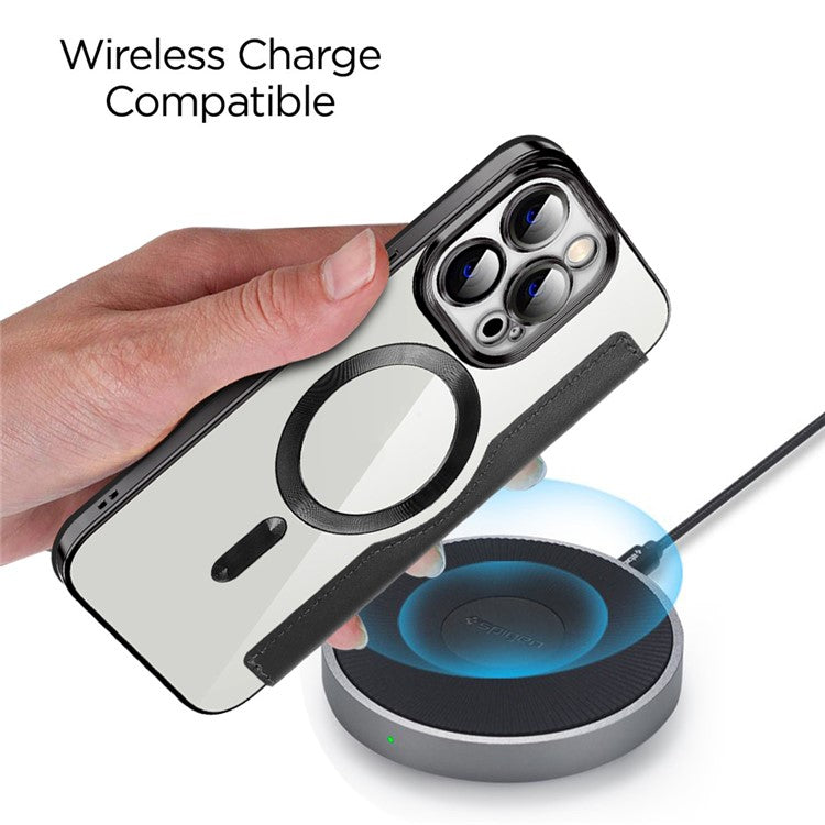 Phone Cover for iPhone 14 Pro, Compatible with MagSafe RFID Blocking Card Slots Fully Wrapped PU Leather+TPU Electroplating Clear Back Flip Case with Lens Film - Baby Blue